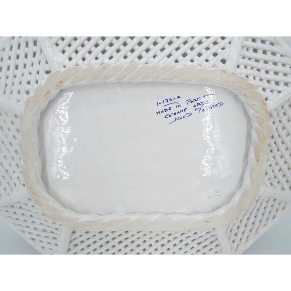 Vintage Hand Painted Blue and White Floral Platter Reticulated Lattice Portugal - Picture 8 of 11